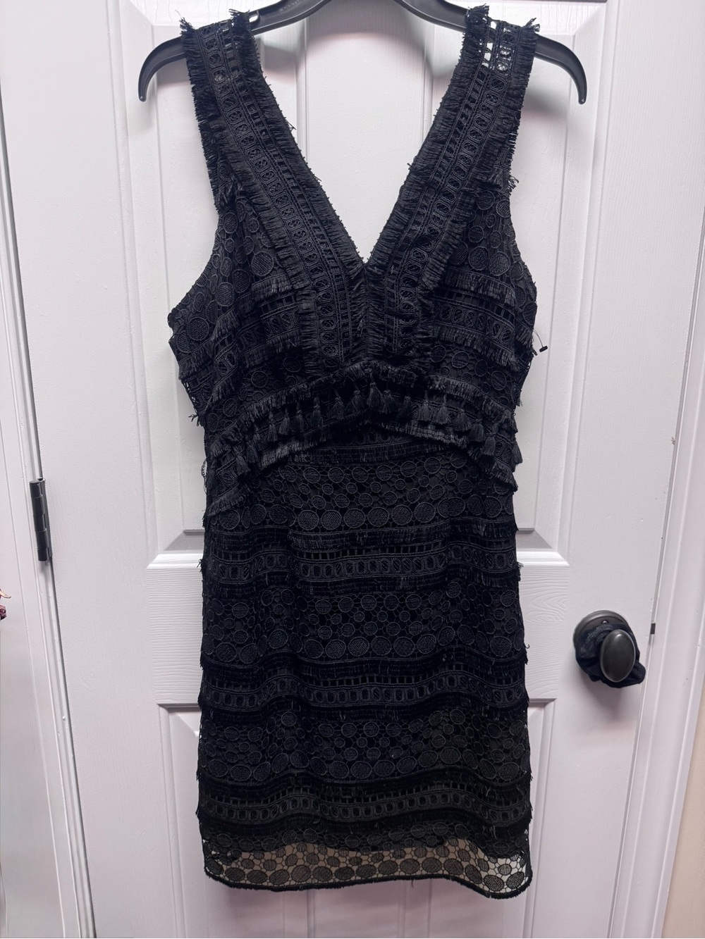 Sam Edelman Vintage Vibes Black Fringe Tassel Lace V Neck Party Dress Size 4